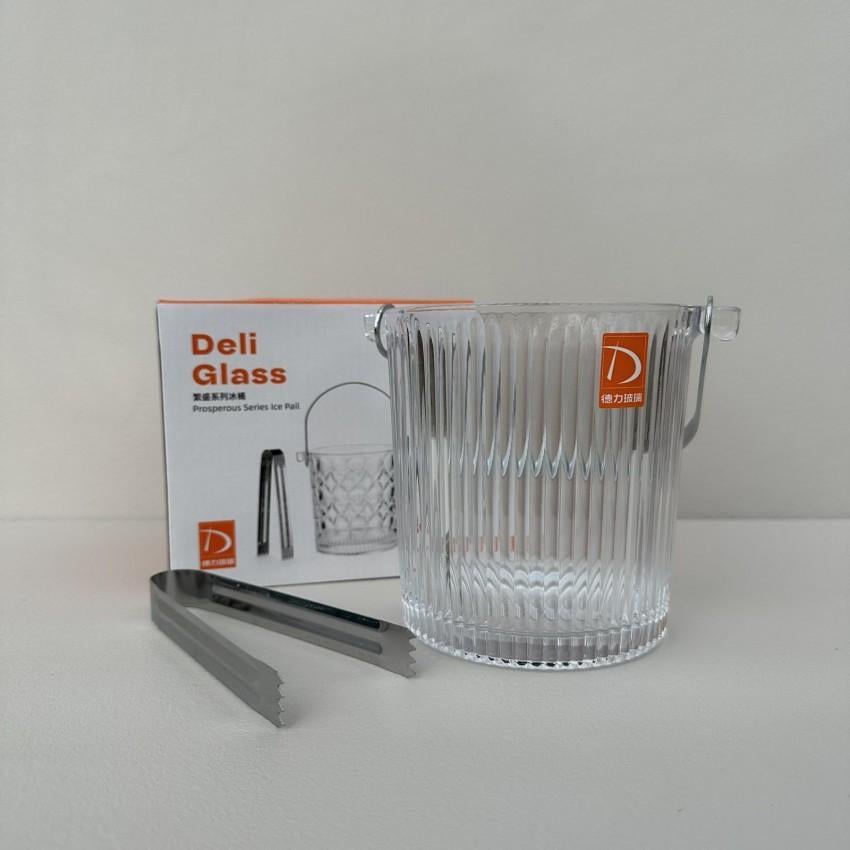 Відро для льоду скляне A-PLUS 3487 Полоска із щипцями 980 мл (2690548628) - фото 2