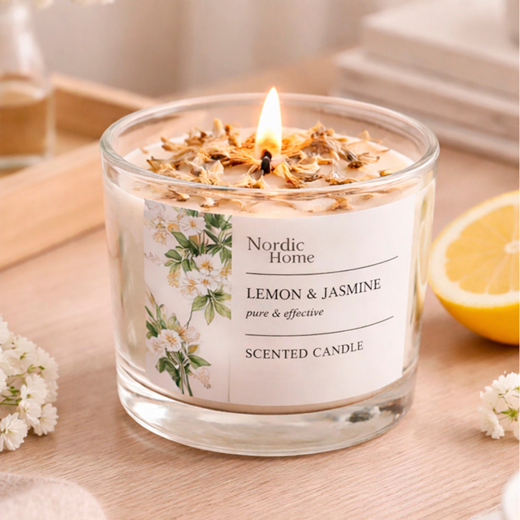 Аромасвеча в стеклянном стакане с крышкой Nordic Home Лимон и жасмин 320 г 7x6 см (37-лим-116658)
