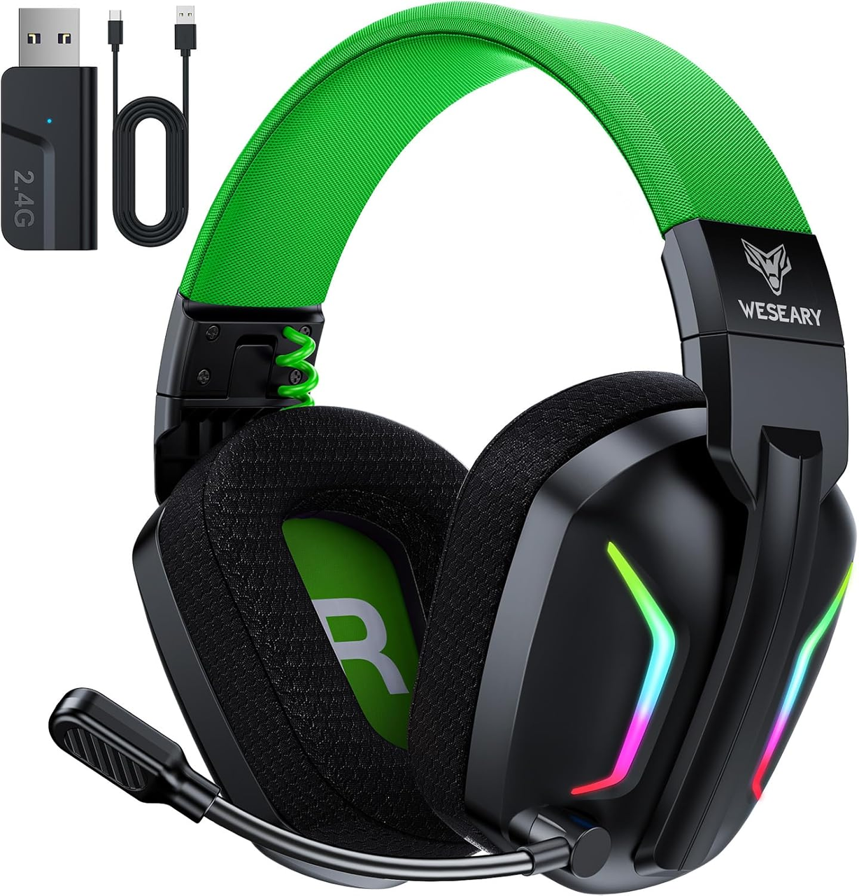 Гарнитура игровая WESEARY WG1 2.4 ГГц Bluetooth для PS5 PS4 ПК Switch Mac 50 часов Зеленый (3054004782)