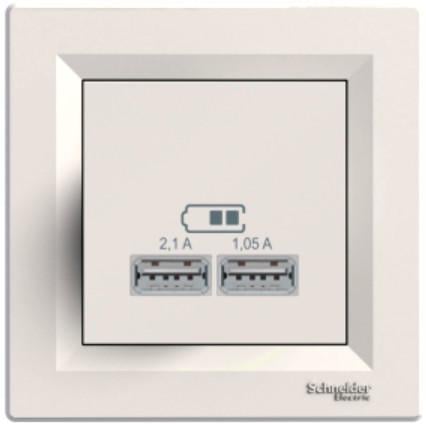 Розетка Schneider Electric Asfora ABS з рамкою 2,1A Слонова кістка (EPH2700223)