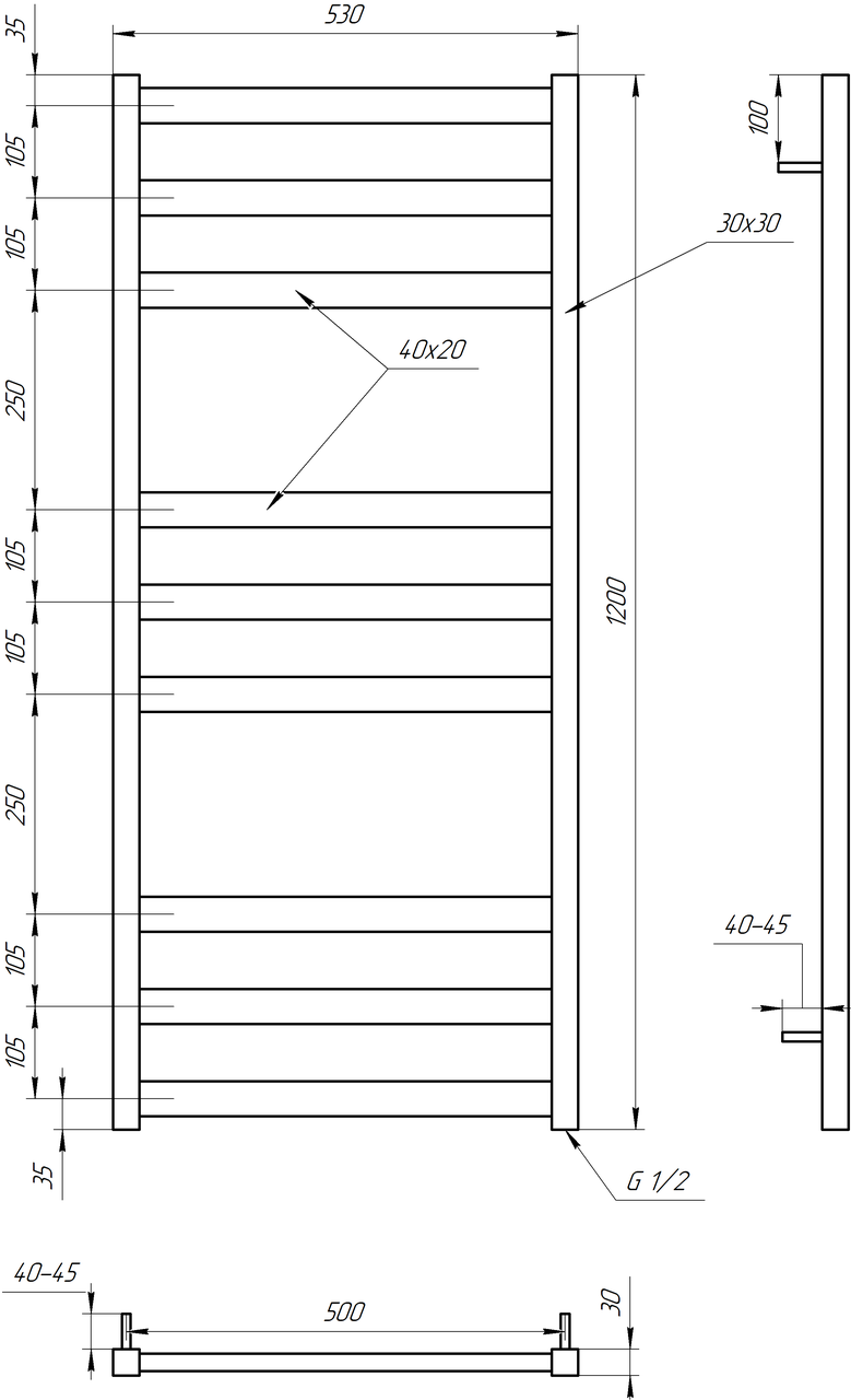 Полотенцесушитель S-Mix Tristar Flat 1200х530 мм Белый (1149280858) - фото 2