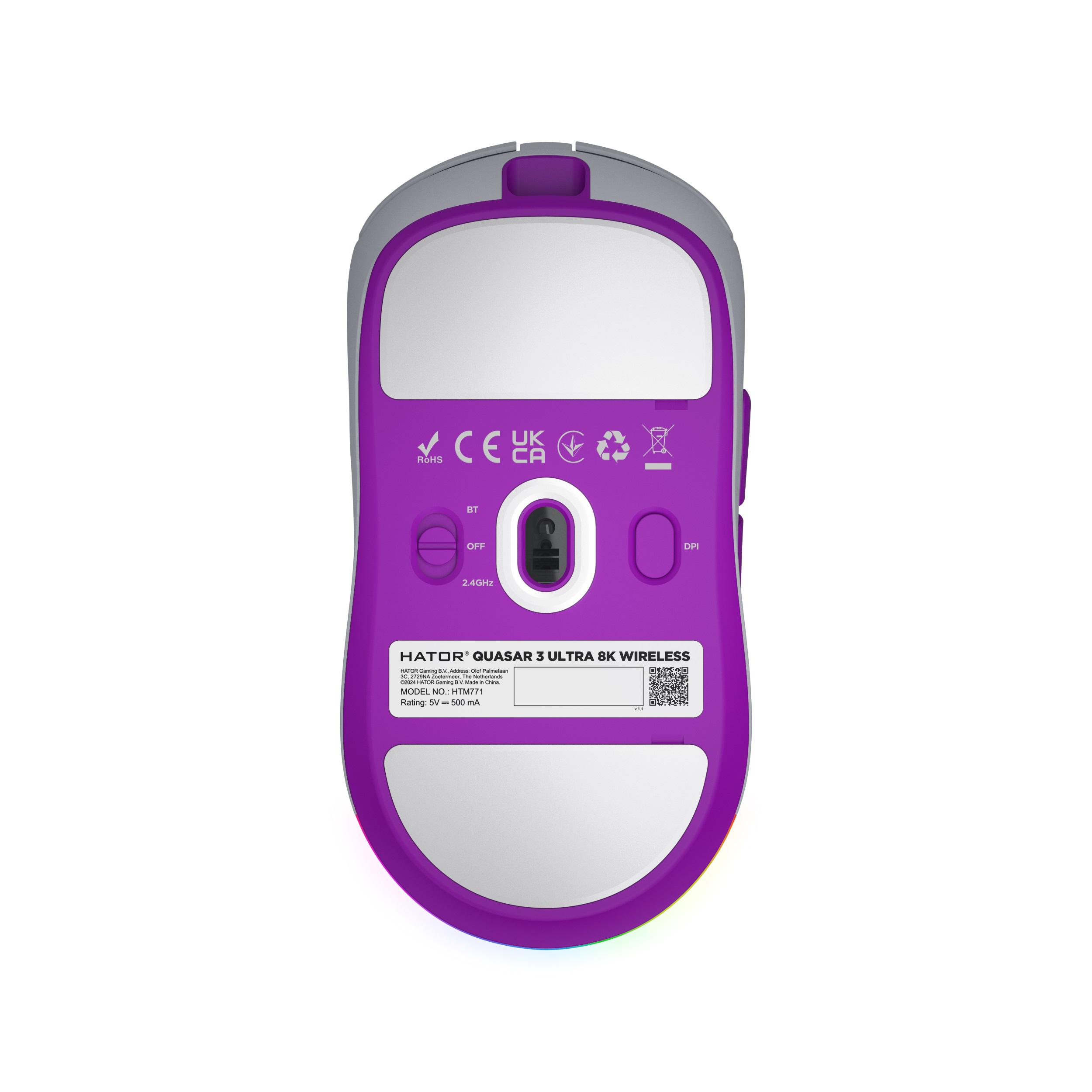 Мышка игровая Hator Quasar 3 Ultra 8K беспроводная оптическая 30000 dpi аккумуляторная Белый (629365) - фото 7 Мышка игровая Hator Quasar 3 Ultra 8K беспроводная оптическая 30000 dpi аккумуляторная Белый (629365) - фото 7