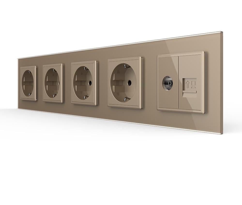 Розетка пятиместная LIVOLO силовая/интернет RJ-45/ТВ настенная стеклянная рамка Золотой (VL-C7FCTC16A/FCCP/FCTV-10AP) Розетка пятиместная LIVOLO силовая/интернет RJ-45/ТВ настенная стеклянная рамка Золотой (VL-C7FCTC16A/FCCP/FCTV-10AP)
