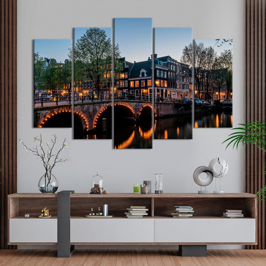 Картина город Уютная панорама Амстердама 187x119 см (A603-5)