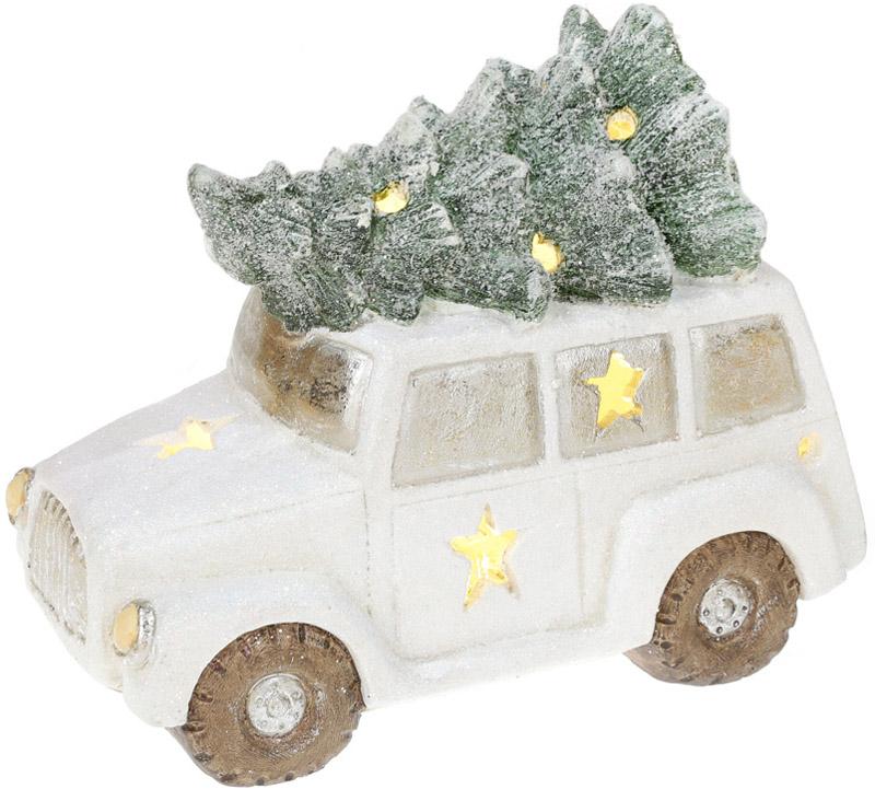 Декоративный Белый автомобиль с елью 35 см с Led-подсветкой (BD-711-327)