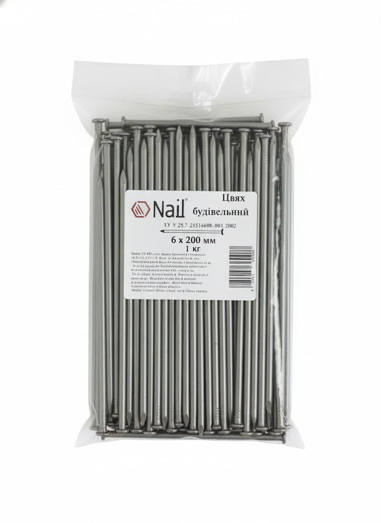Цвяхи будівельні Nail 6х200 DIN 1151 бп упаковка 1 кг (405226)