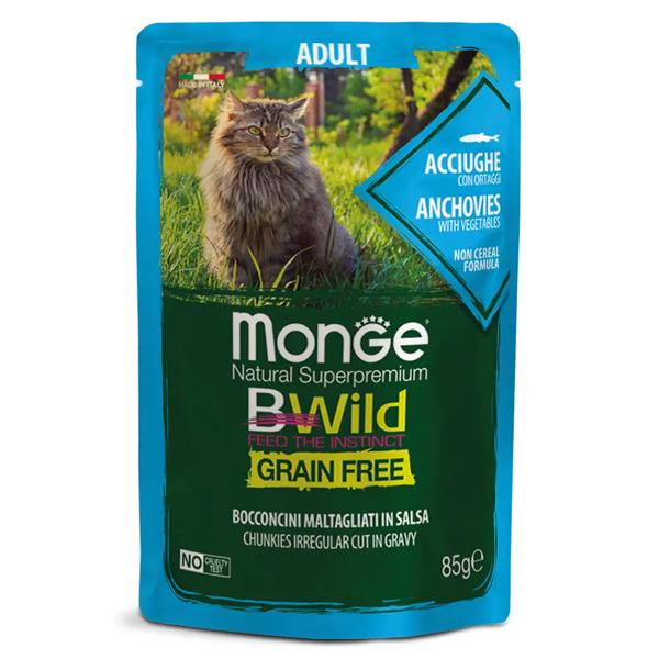 Корм для кошек Monge Cat Wet Bwild Grain Free анчоус с овощами 0,085 кг (27259939)