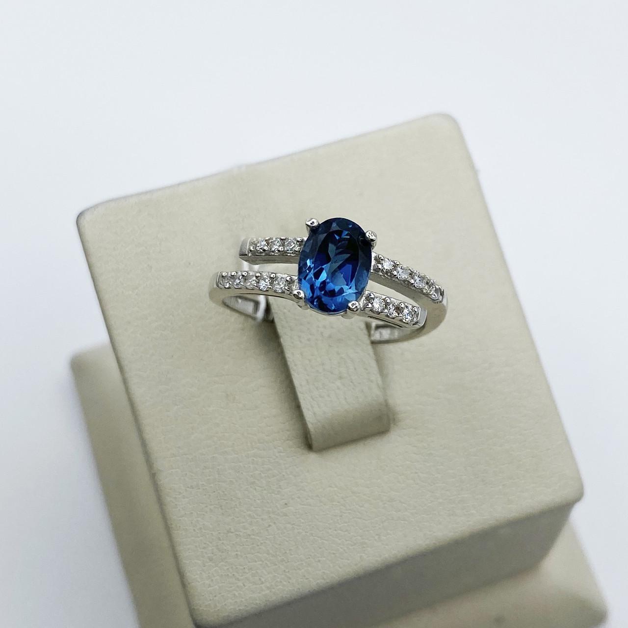 Кольцо серебряное с лондон топазом и кубическим цирконием р. 18 2,5 г (1943852567)