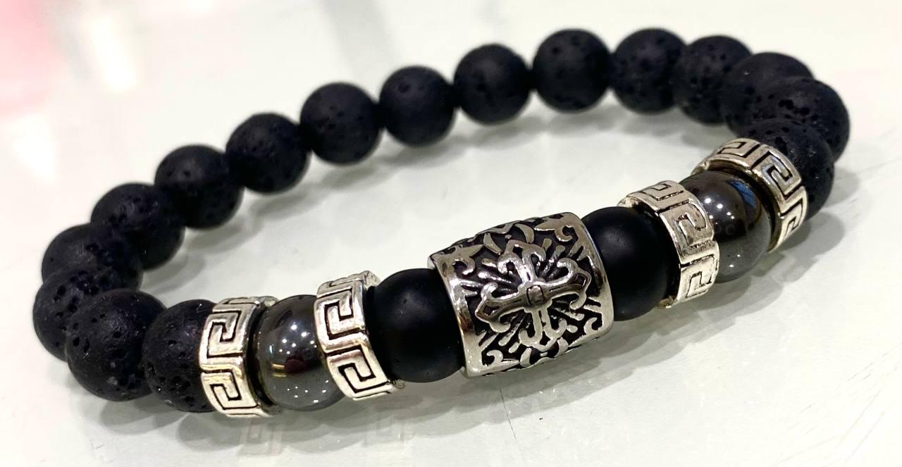 Браслет LITAURS из натурального камня лавовый камень/гематит/оникс и металлическими вставками L 18-21 см (241201-1) - фото 6 Браслет LITAURS из натурального камня лавовый камень/гематит/оникс и металлическими вставками L 18-21 см (241201-1) - фото 6