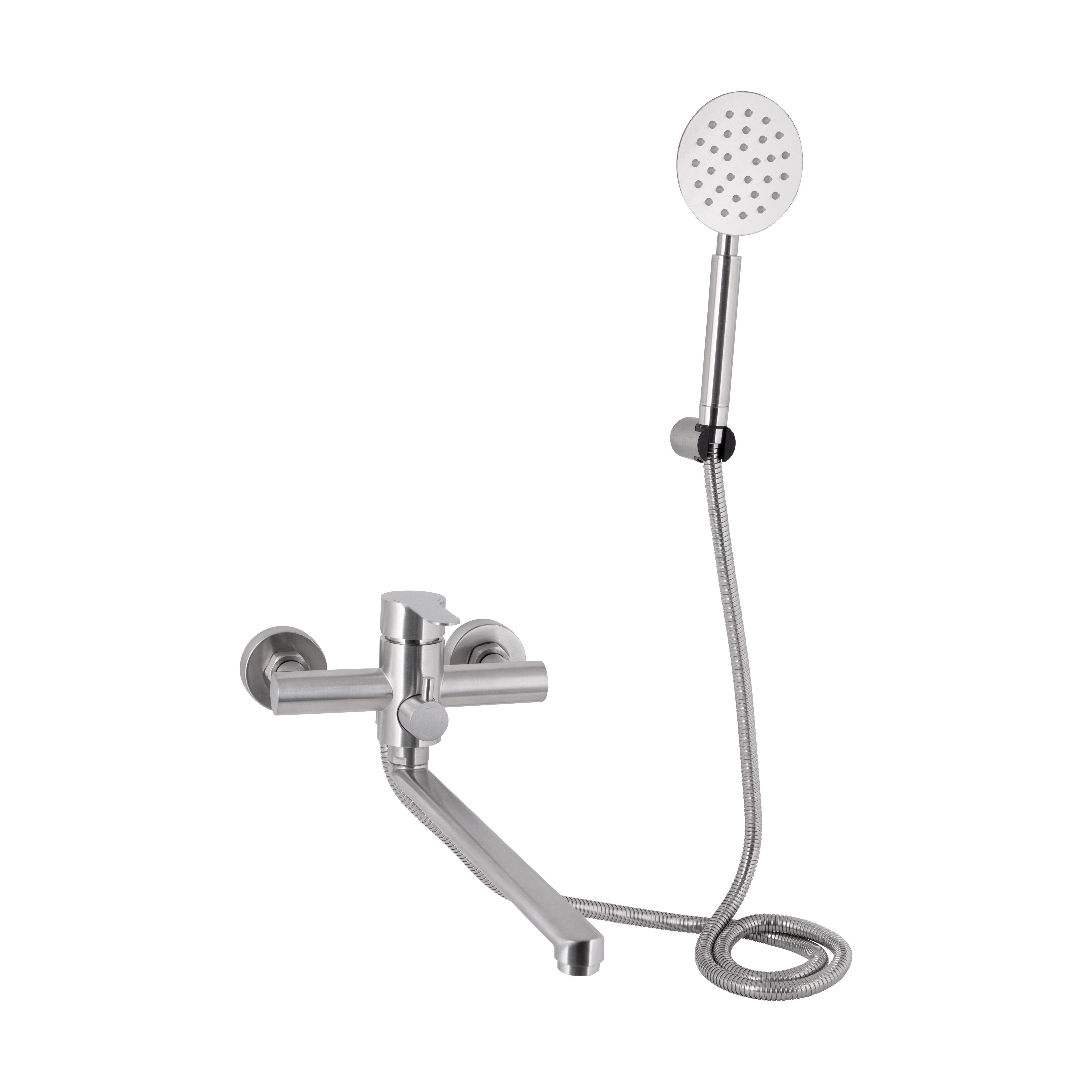 Смеситель для ванны Brinex Pure 005 с длинным поворотным изливом/с душевым гарнитуром Nickel (BRIPUR005NKL)