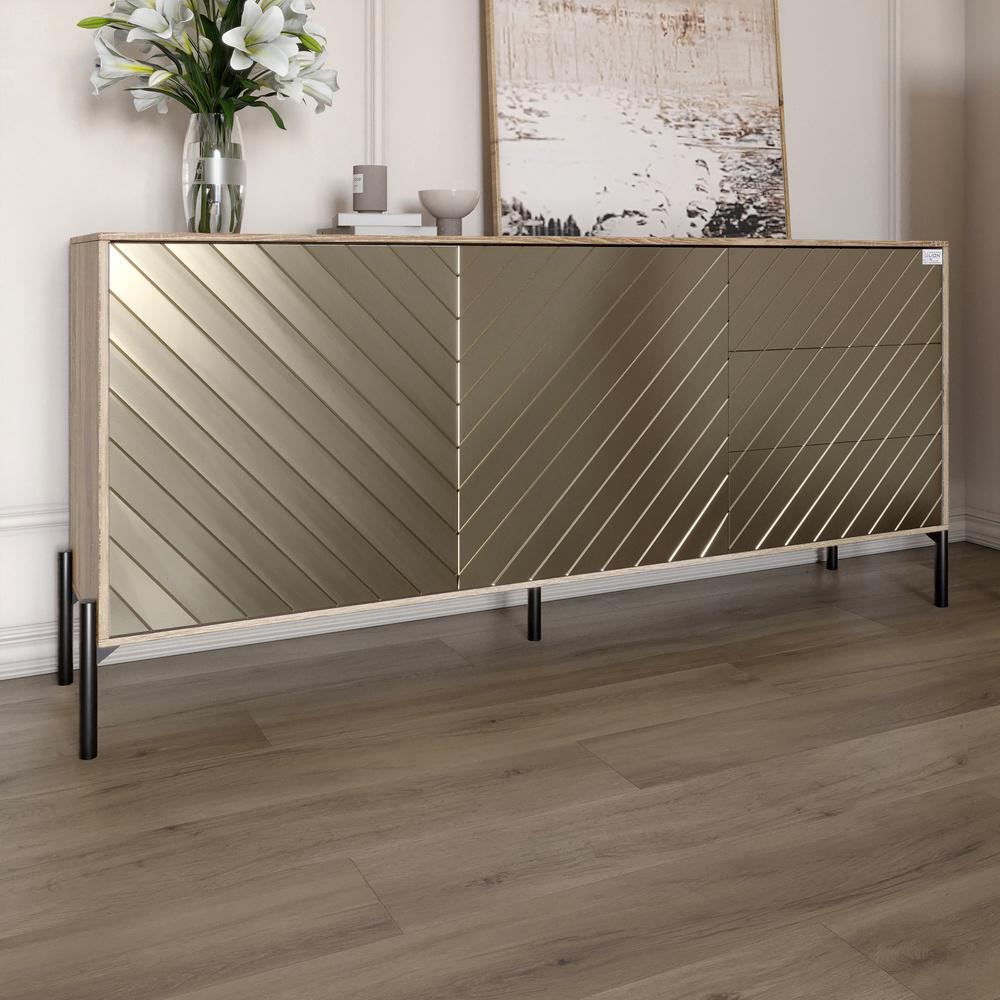 Комод Lion Амарант с черными металлическими ножками 168x40x76,5 см Дуб сонома трюфель/Перламутровый металлик (000-000-1891) - фото 1