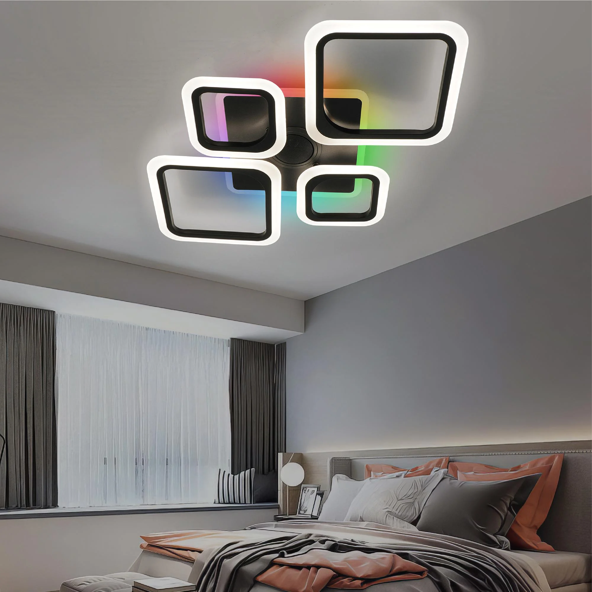 Люстра ESLLSE OVAL RGB LED MUSIC 5S с колонкой 85 Вт и пультом 725x460x80 мм Черный (10590) - фото 6 Люстра ESLLSE OVAL RGB LED MUSIC 5S с колонкой 85 Вт и пультом 725x460x80 мм Черный (10590) - фото 6