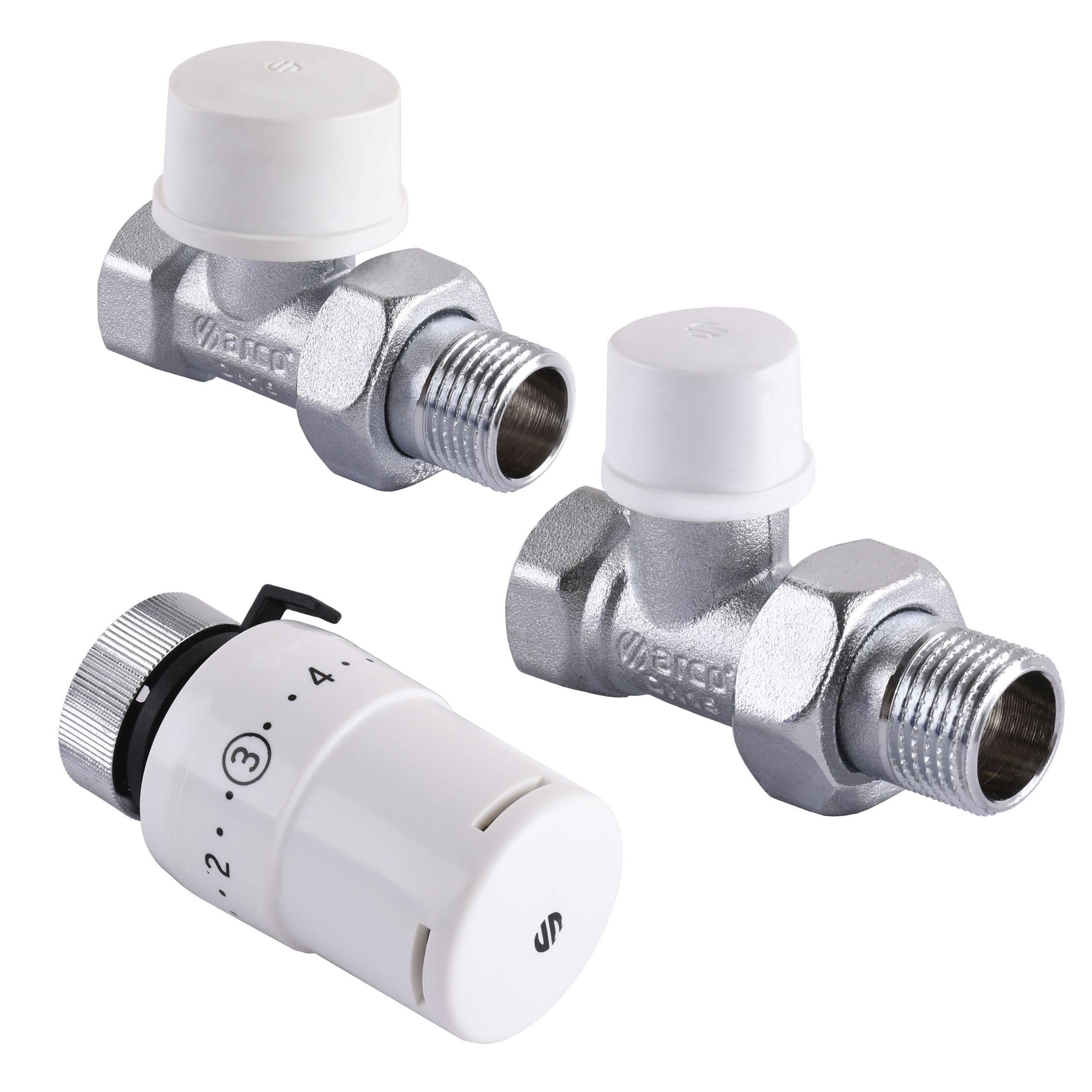 Набор Краны радиаторные прямые ARCO 1/2″ подача + обратка + термоголовка KCT02 М30 (000004853)