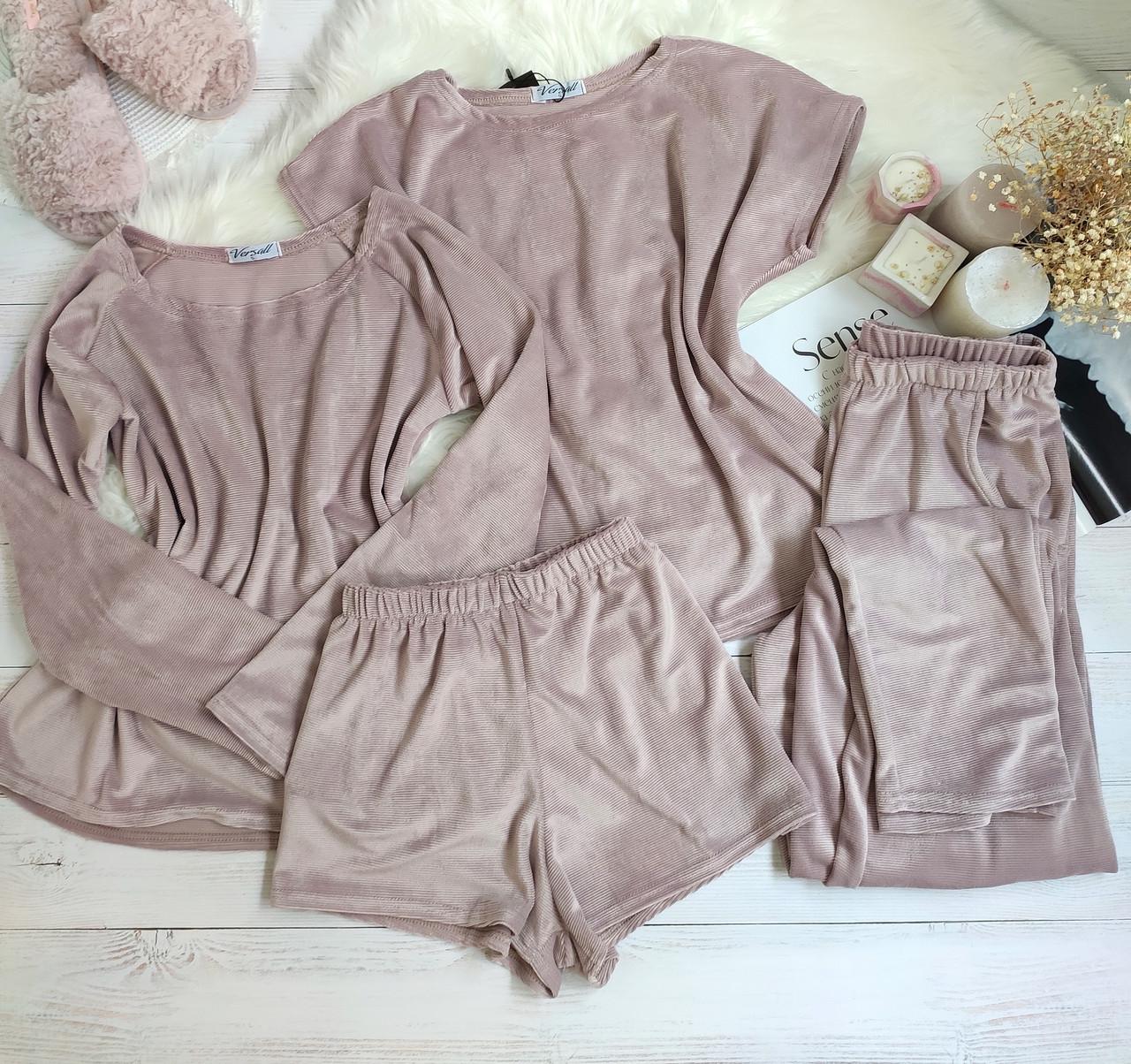 Піжама жіноча четвірка кофта/штани/майка/шорти з велюру XL Світло-рожевий (6666 XL light pink) - фото 2 Піжама жіноча четвірка кофта/штани/майка/шорти з велюру XL Світло-рожевий (6666 XL light pink) - фото 2