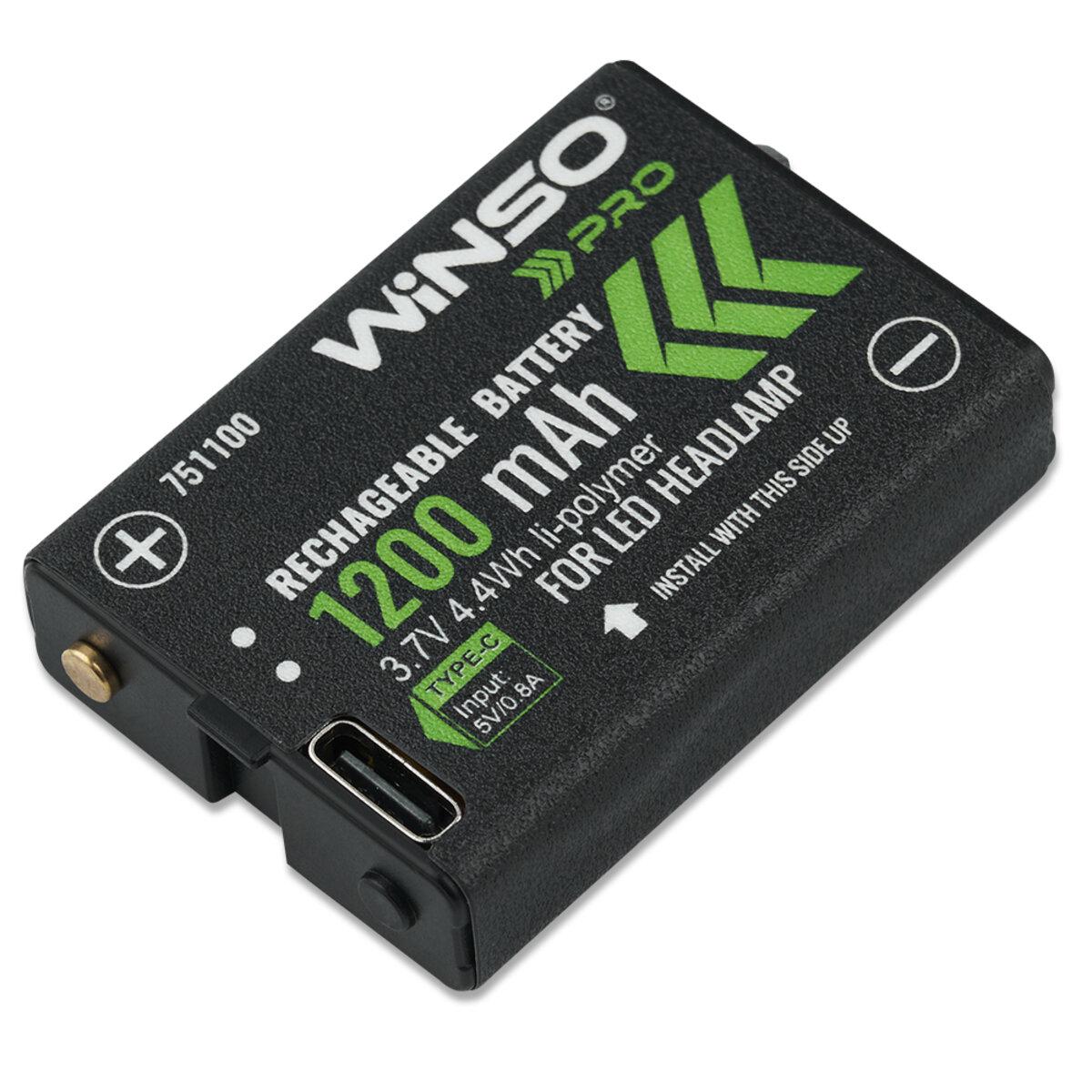 Аккумулятор Winso Li-ion 1200 mAh Type C для налобных фонарей