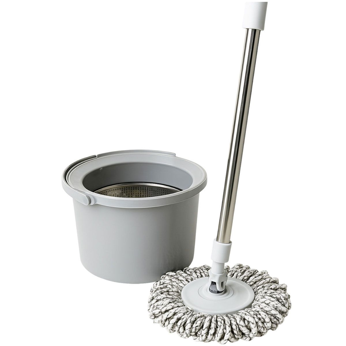 Набор для влажной уборки с круглой телескопической шваброй из микрофибры и ведром с отжимом для дома (A-035241)