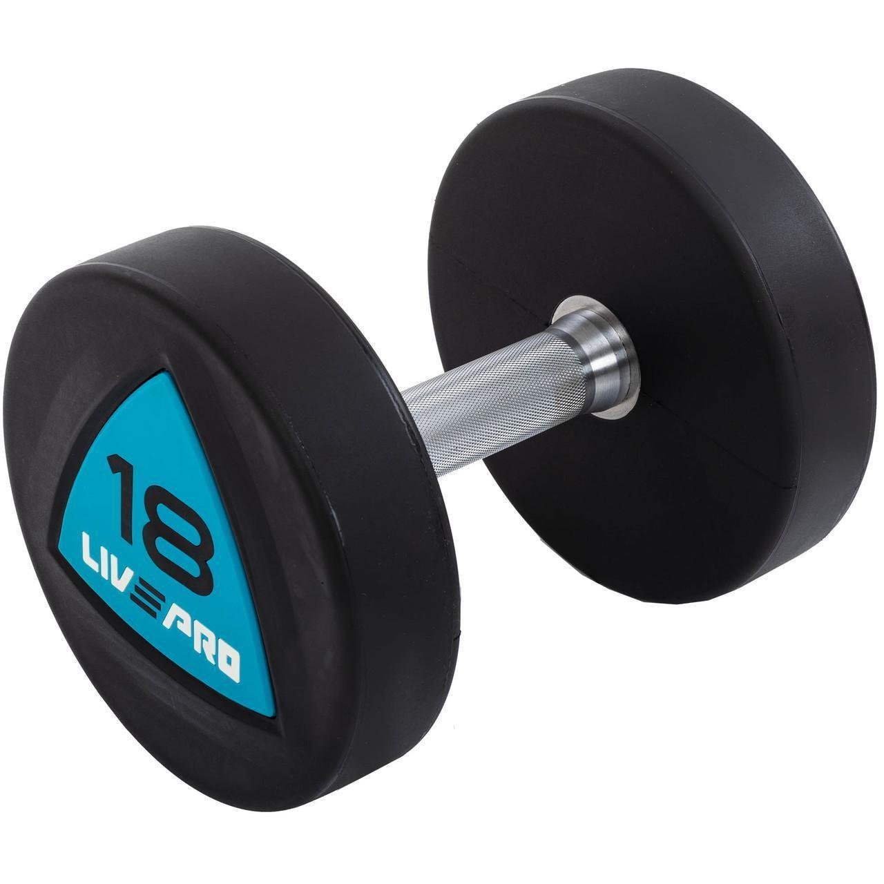 Гантели цельные профессиональные с полиуретановым покрытием LiveUp LP8002-18 2 шт. по 18 кг Черный/Синий Гантели цельные профессиональные с полиуретановым покрытием LiveUp LP8002-18 2 шт. по 18 кг Черный/Синий