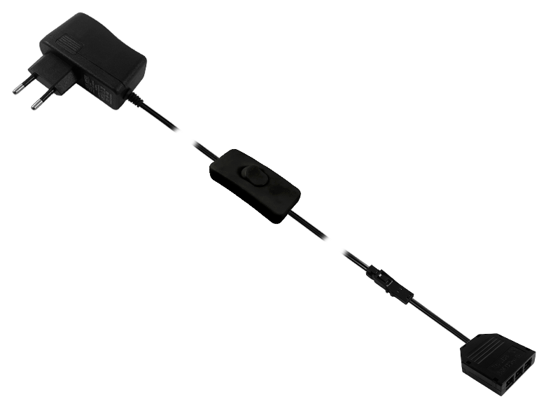 Блок питания 12 В MINI AMP 24 Вт с ручным выключателем и разветвителем LED на 3 разъема Черный (7082)