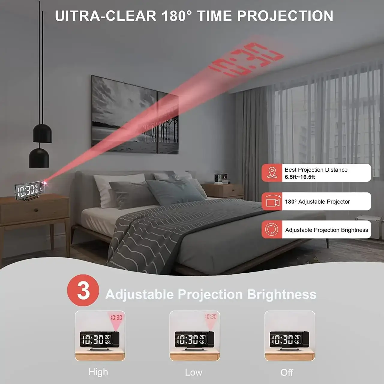 Годинник електронний настільний з LED підсвічуванням та проекцією часу - фото 4