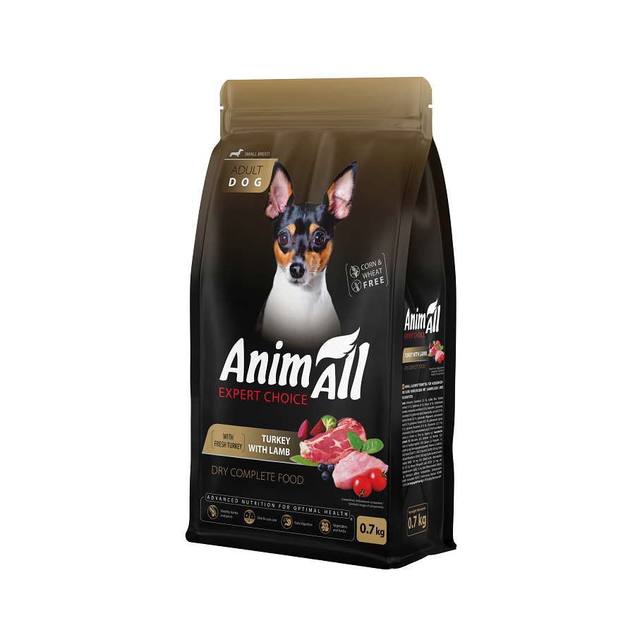 Корм для собак сухий AnimAll для собак малих порід зі свіжою індичкою та ягням, 0,7 кг - фото 1 Корм для собак сухий AnimAll для собак малих порід зі свіжою індичкою та ягням, 0,7 кг - фото 1