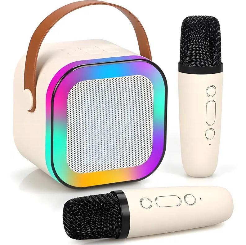 Портативная колонка K12 с RGB-подсветкой мини-детская караоке с 2 микрофонами Белый (8918)