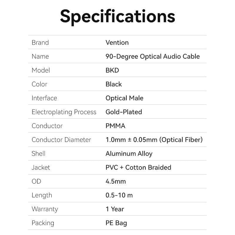 Кабель оптичний Vention Toslink з поворотом на 360° SPDIF Dolby Digital Аудіо Hi-Fi нейлонове обплетення 3 м Чорний (BKDBI) - фото 8