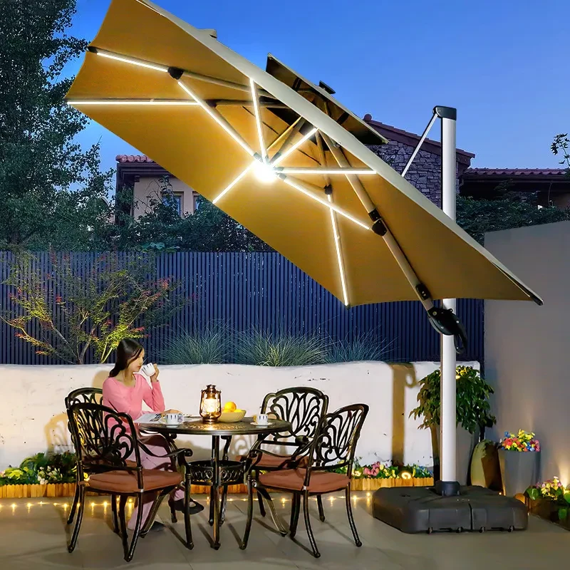 Садова парасолька консольна регульована WCG з LED-підсвічуванням та сонячною панеллю та чохлом для саду 3x3 м Бежевий (W-70681) - фото 6