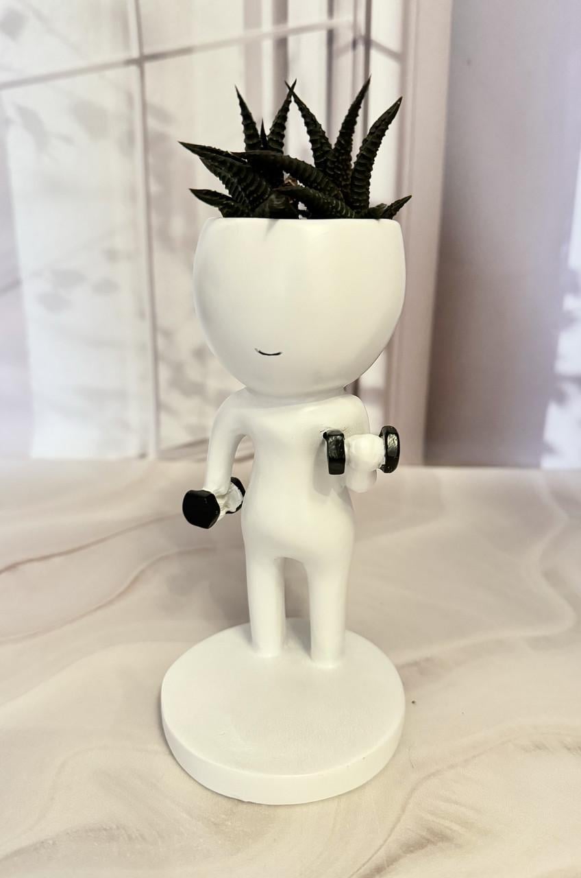 Кашпо для комнатных растений/суккулентов Спортсмен с гантелями Белый (22984045)