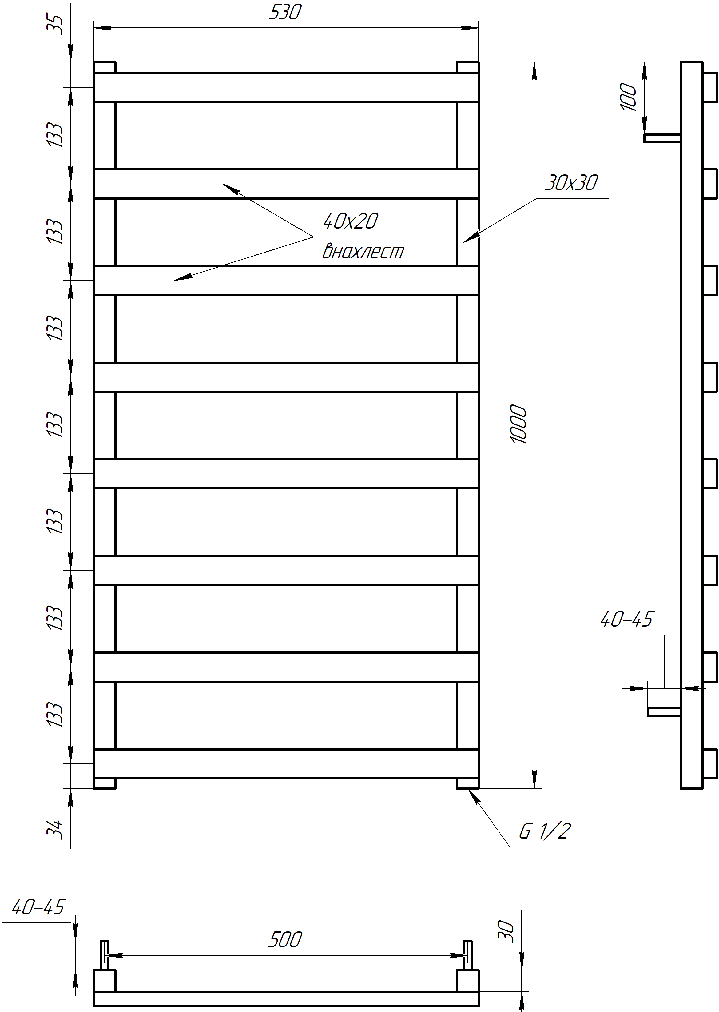 Полотенцесушитель водяной Genesis Aqua Basis 100x53 см Черный (2235-1) - фото 4