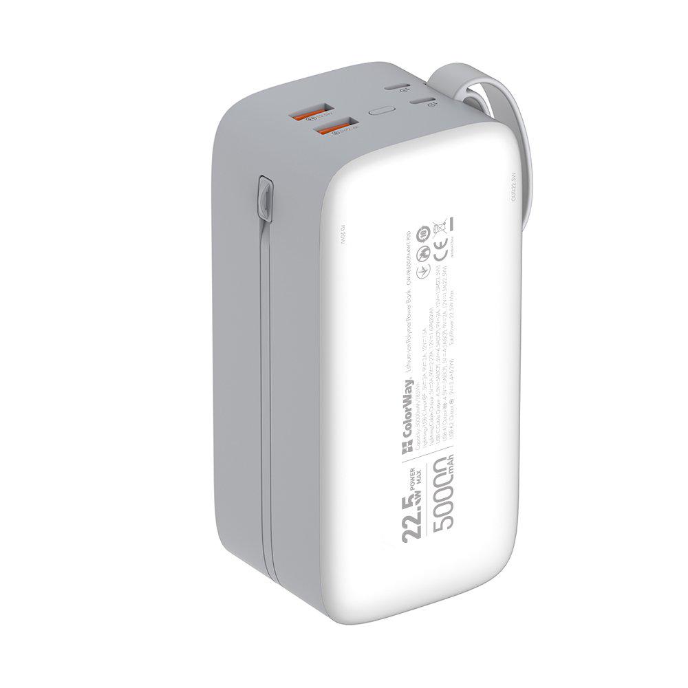 Повербанк ColorWay Powerful USB QC3.0/USB-C Power Delivery 22,5W 50000 mAh White (CW-PB500LPA4WT-PDD) - фото 25