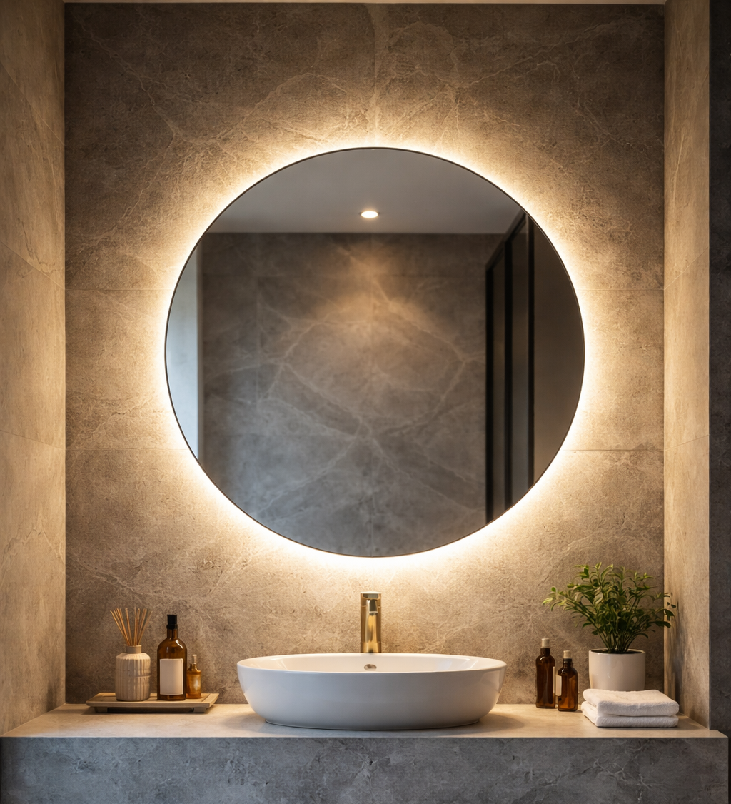 Зеркало FLO1U LED с кнопкой на алюминиевом каркасе 400х400 мм (112240)