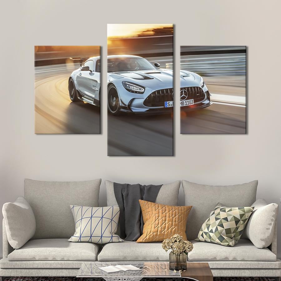 Картина на холсте триптих Серебристый Mercedes-AMG GT Black Series 96x60 см (1365-32)