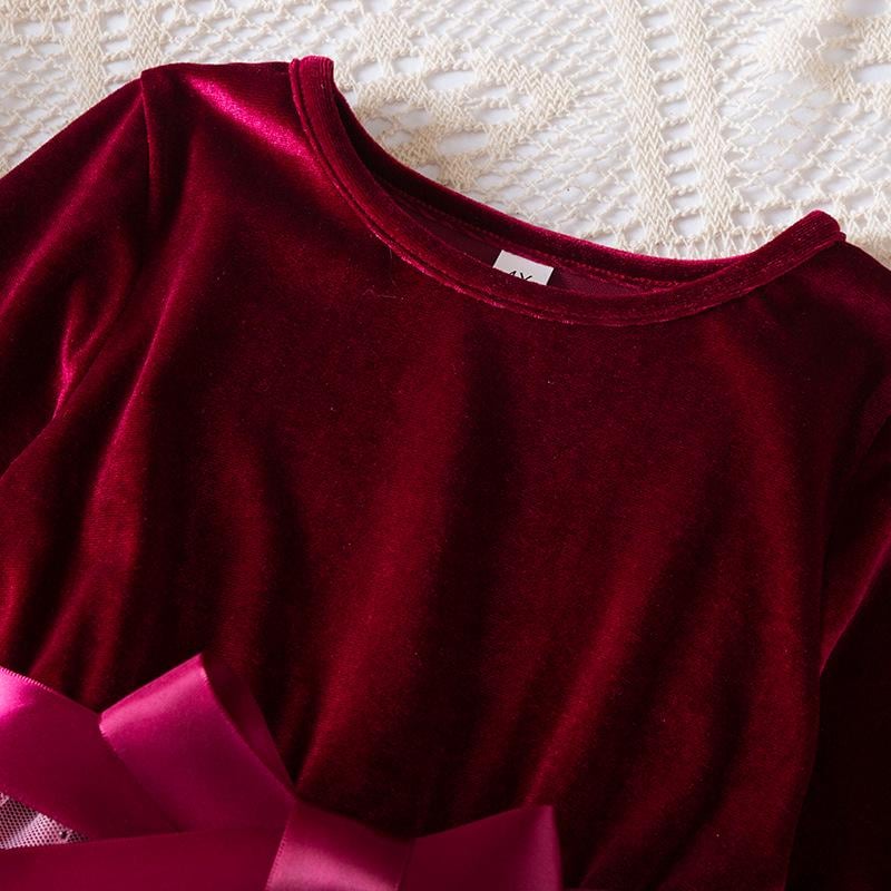 Сукня дитяча святкова Луна бархатна з фатином 100 см Вишнево-червоний (11107050500) - фото 5 Сукня дитяча святкова Луна бархатна з фатином 100 см Вишнево-червоний (11107050500) - фото 5