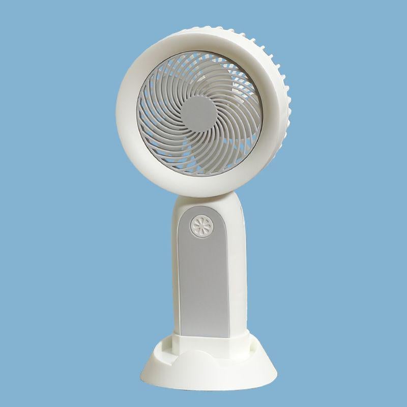 Мини-вентилятор ручной Handheld fan аккумуляторный с подставкой для телефона и подсветкой Белый (1011153-White-1)