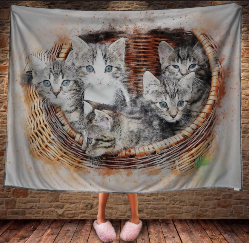 Плед с 3D принтом Корзина с котиками 150x200 см (epi_1685)