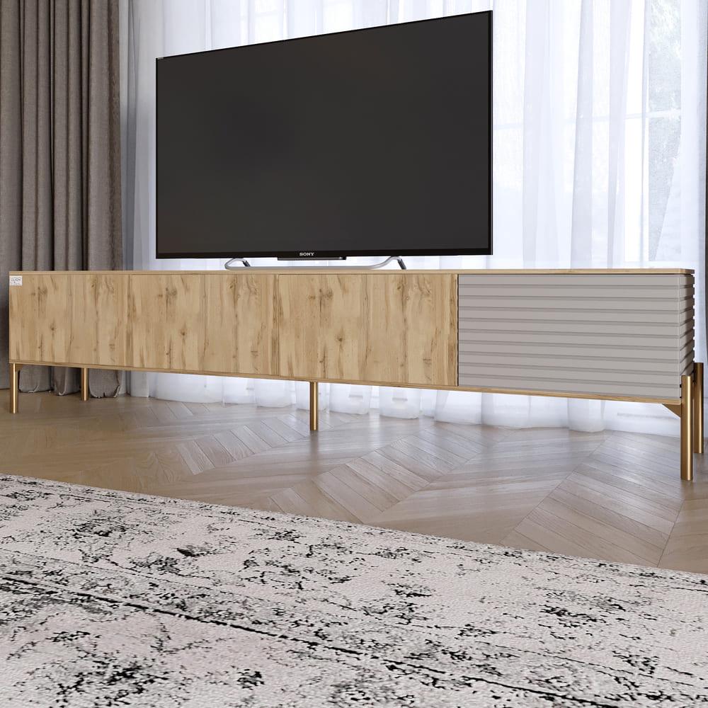 Тумба под телевизор Lion Грей на золотых металлических ножках Дуб Аппалачи/Кашемир (000-000-2521)