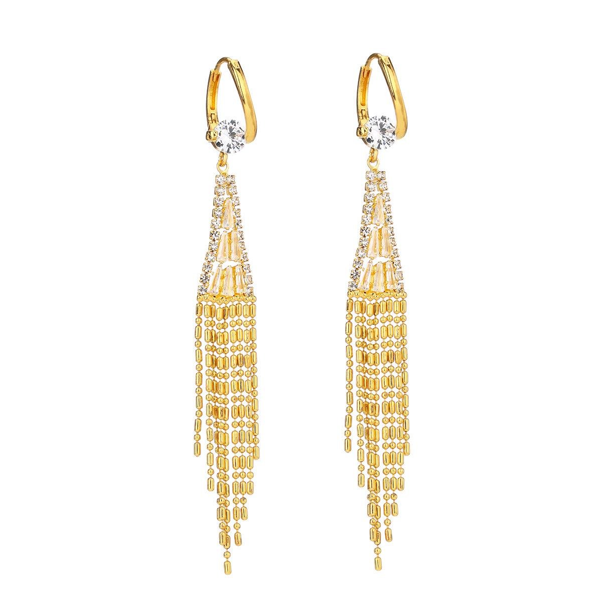 Серьги подвески ElegiaLux с кристаллами Золотистый (2728)