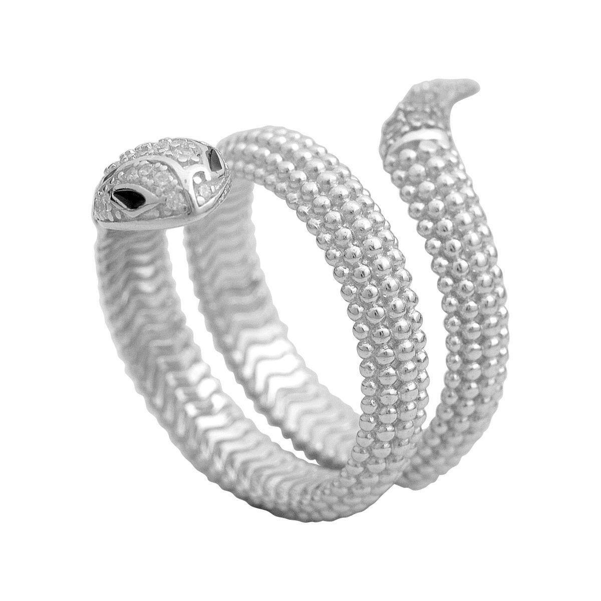 Кольцо-змея серебряное с фианитами и эмалью р. 18