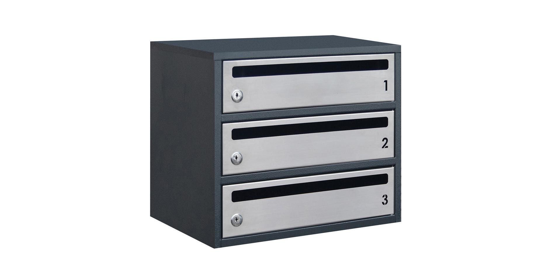 Почтовый ящик Галиндустрия E2-F многосекционный на 3 квартиры с дверцей из нержавеющей стали Антрацитовый (132-119-000006705)