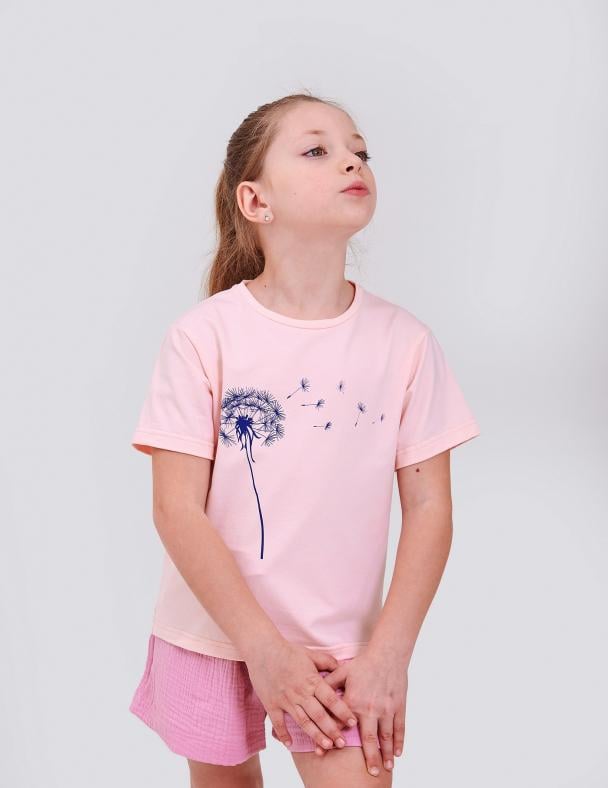 Футболка детская для девочки Smil 95 cotton стрейч-кулир 128 см Розовый персик (110812)