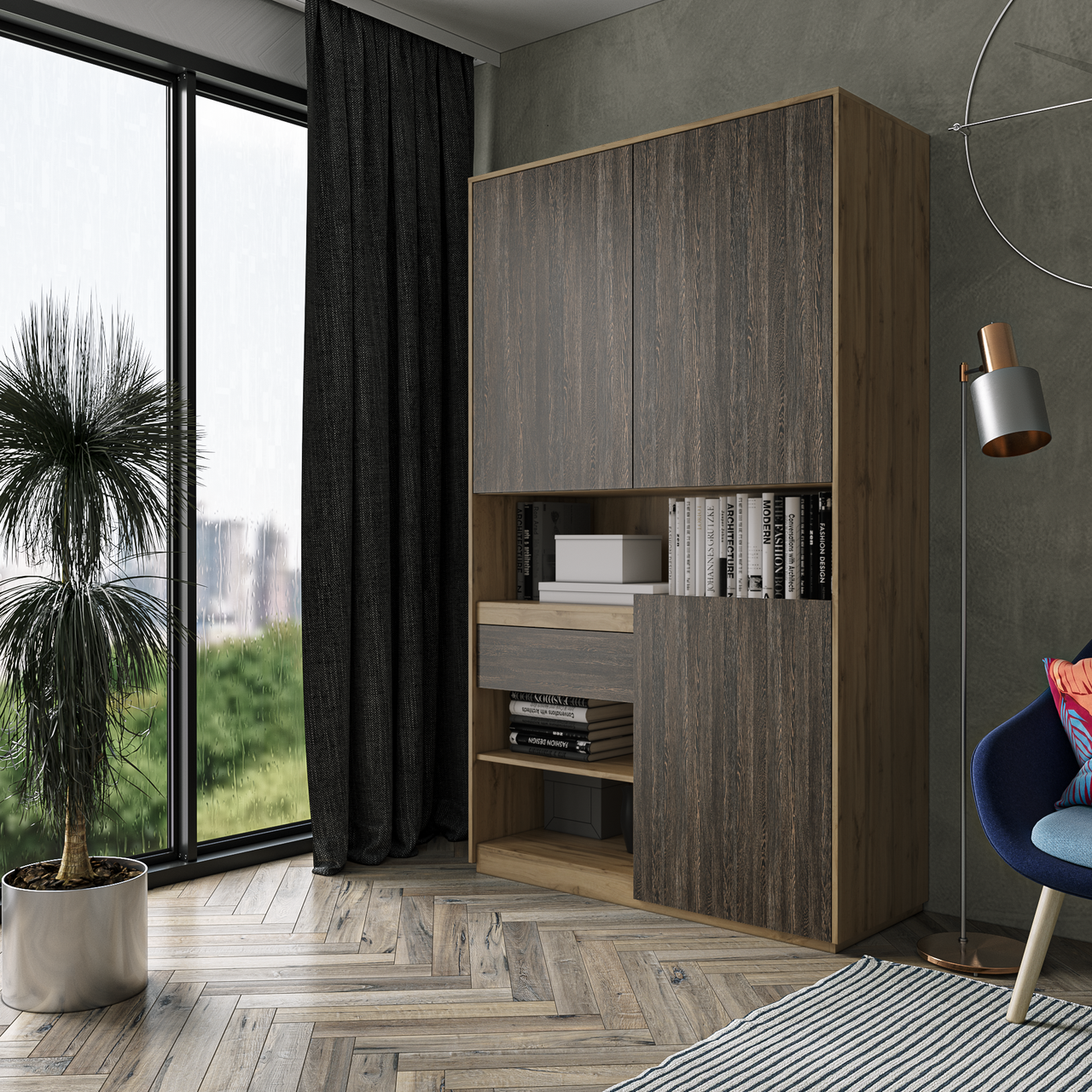 Шкаф для книг и документов Moreli RS-1 Blum 124x2100x500 мм Дуб аппалачи/Венге аруша (mo-rs1-appalachi-arusha)