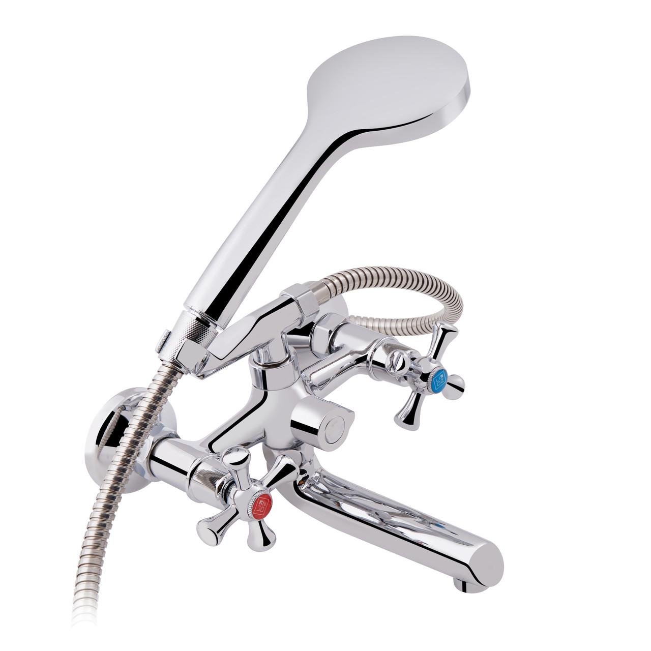 Смеситель для ванны Lidz Lamb 142 с поворотным изливом двухвентильный с душевым гарнитуром LDLAM142CRM35081 Chrome (2553560466)