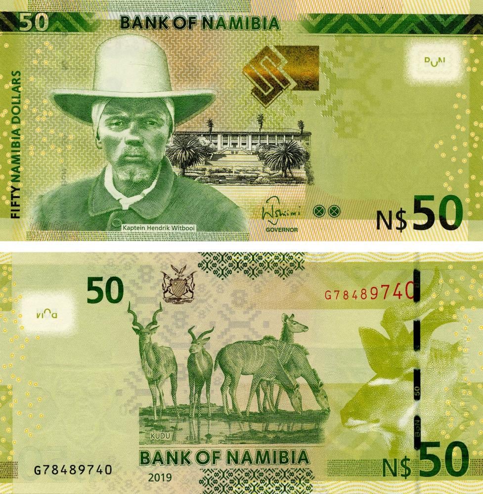 Коллекционная банкнота Намибия 50 долларов 2019 UNC Животные-Антилопы Куду P13 (Б15737)