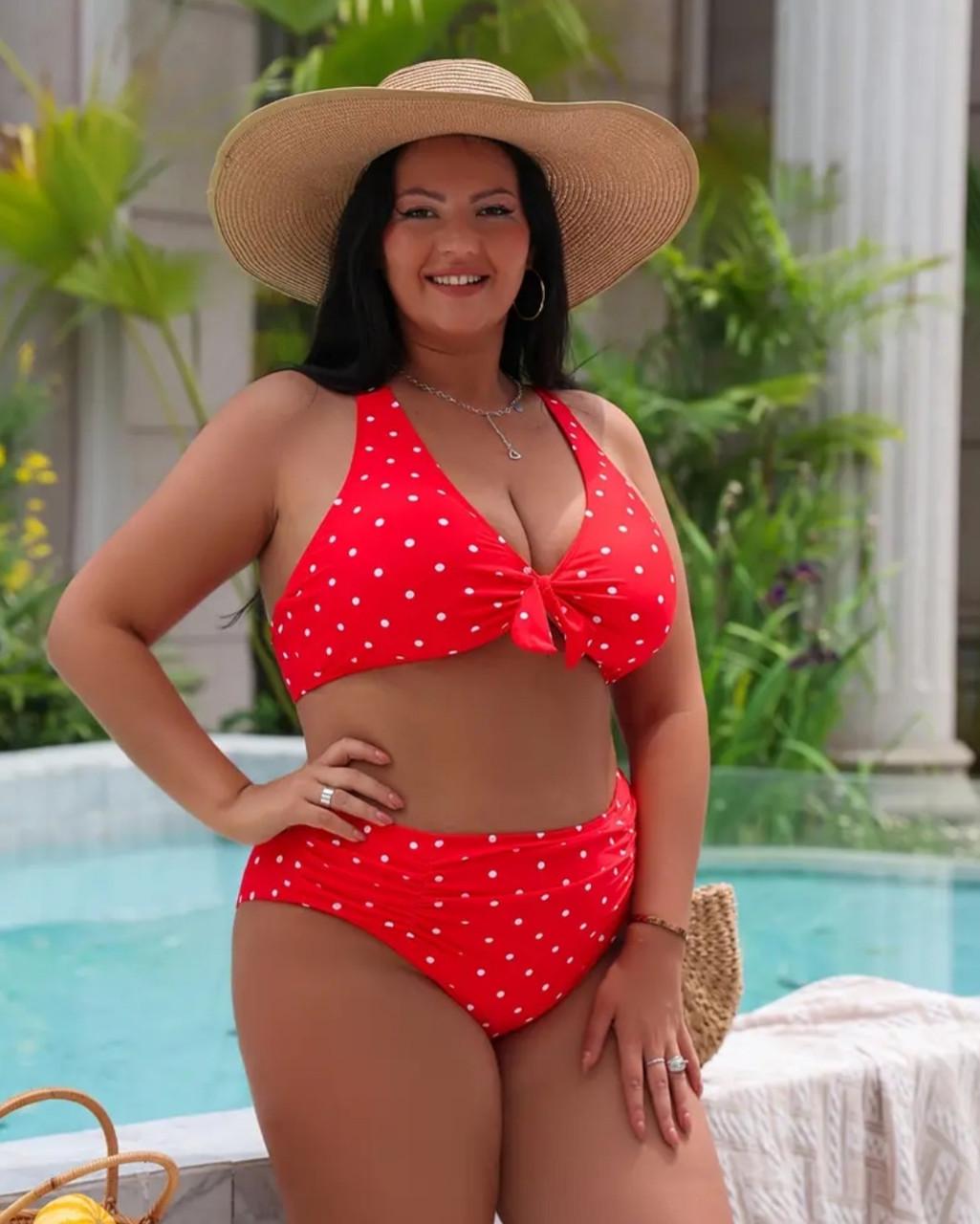 Купальник женский раздельный батал в горох 3XL Красный (119125)