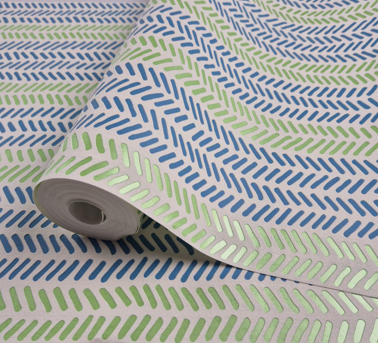 Шпалери вінілові Marburg на флізеліні 0,53×10,05 м Молочний з блакитно-салатовим малюнком (57150)