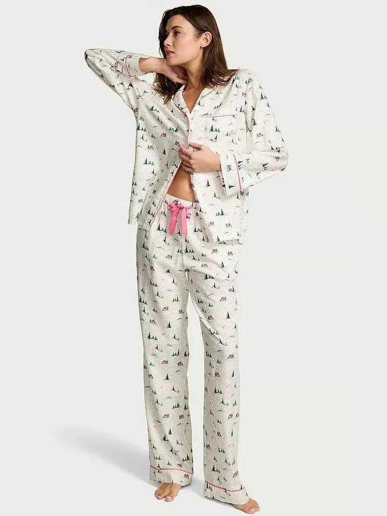 Пижама фланелевая Victoria's Secret Flannel Long Pajama Set Regular M Белый (2671379D)