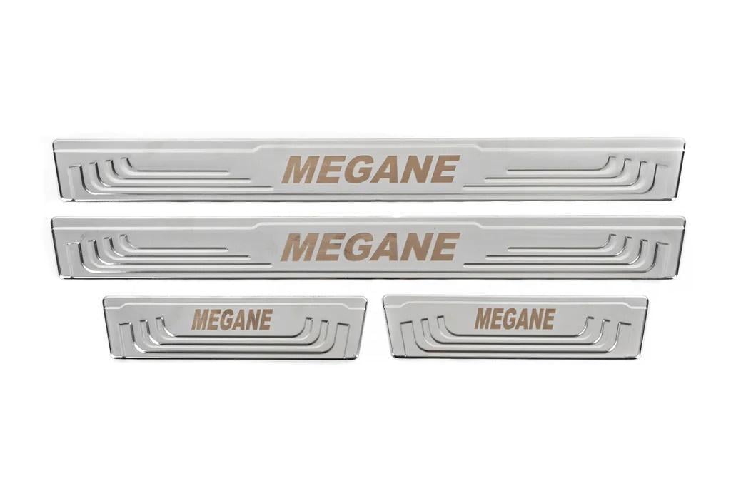 Накладки на пороги V-2 Carmos Renault Megane II 2004-2009 гг. нержавеющая сталь 4 шт. Хром Накладки на пороги V-2 Carmos Renault Megane II 2004-2009 гг. нержавеющая сталь 4 шт. Хром