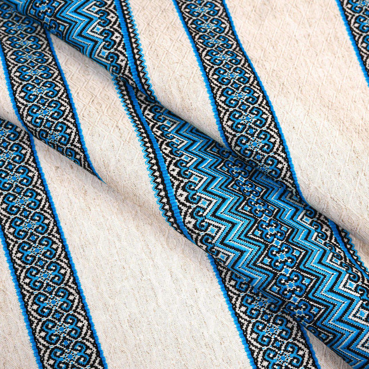 Ткань лляная с украинским орнаментом Рандеву 1 м Синий (902)