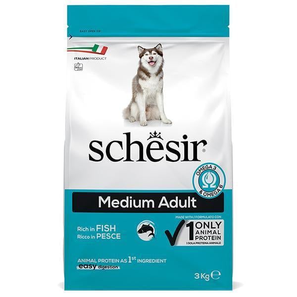 Корм сухой для взрослых собак Schesir Dry Dog Medium Fish монопротеиновый средних пород с рыбой 3 кг (ШСВСР3)
