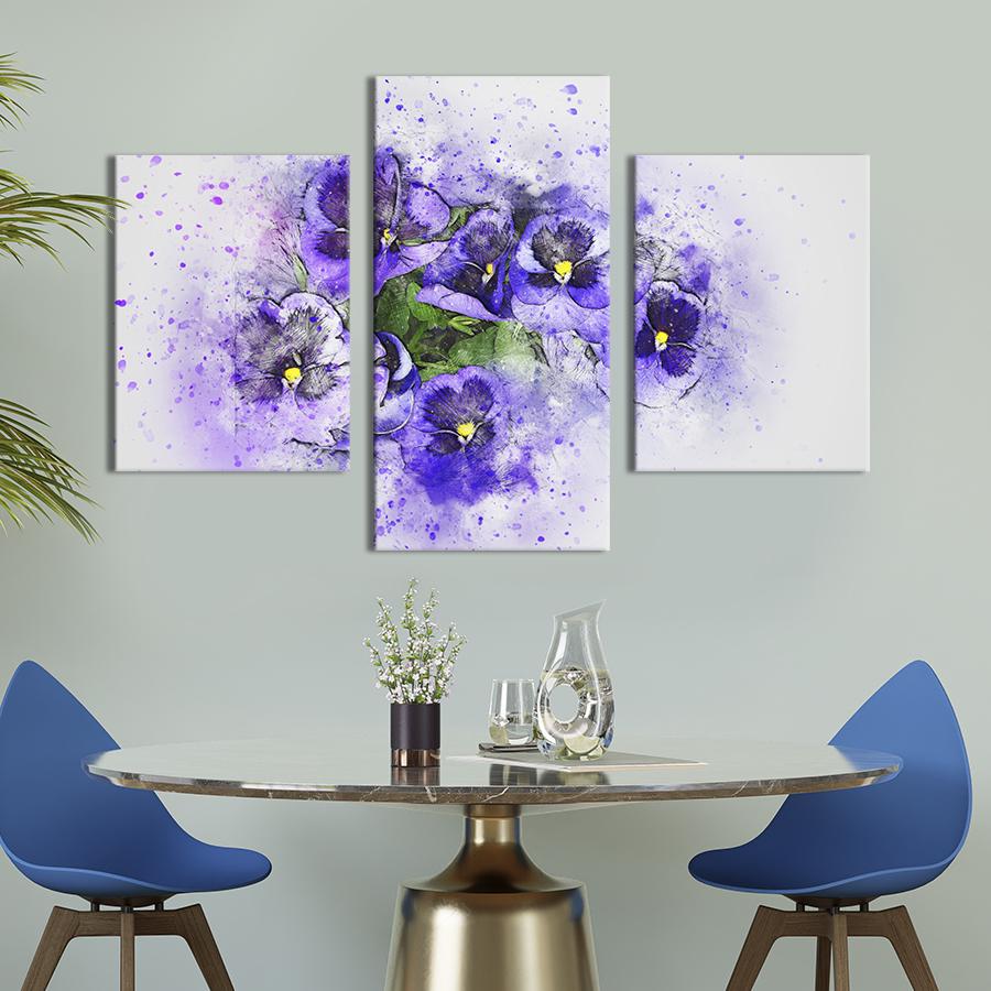Картина на холсте триптих Фиалки на белом фоне 96x60 см (820-32)